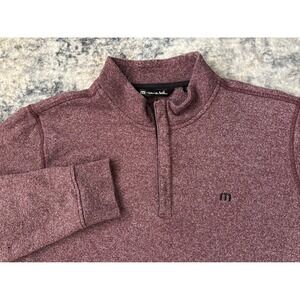 Travis Mathew Sweater Mens 2XL Burgundy Marled Heather Quarter Zip Golf Pullover